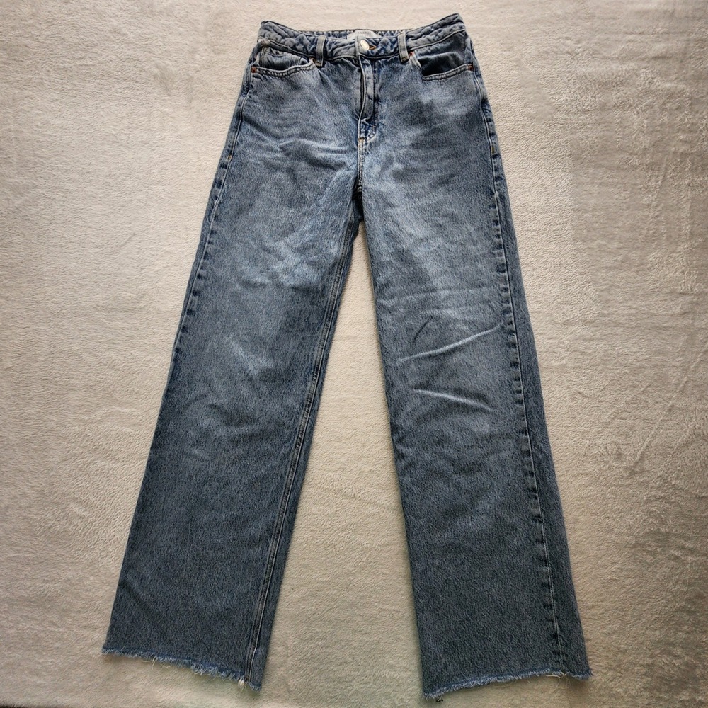 Dynamite Heidi Wide Leg Jeans Womens 27 Blue Raw Hem High Rise Denim 28 x 31